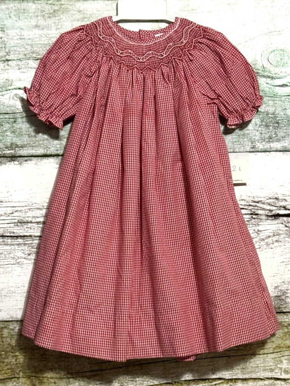 Petit Ami Red Check Pearl Smocked Dress 2T